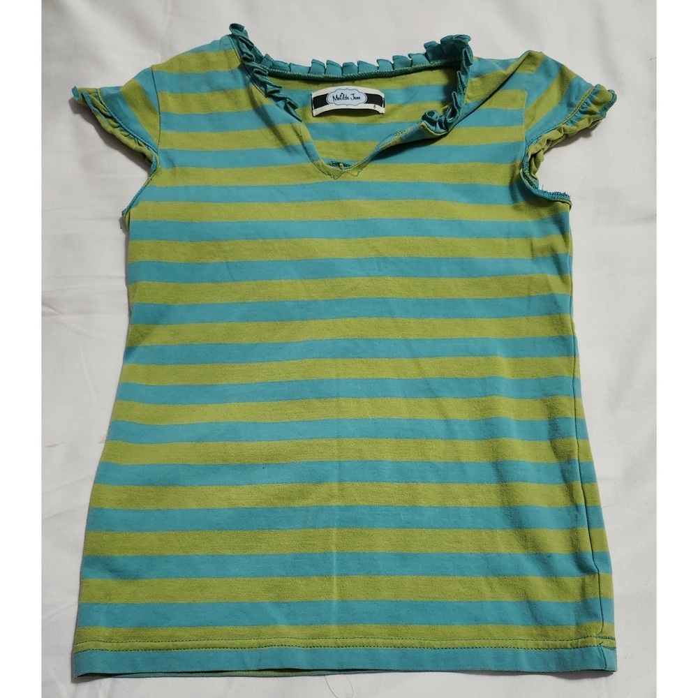 Matilda Jane Size 6 House Of Clouds Mia‎ Cap Sleeved Top Green And Blue Stripes